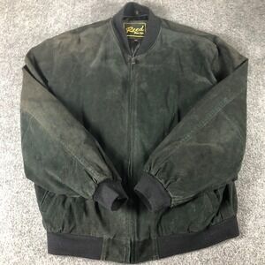 Vintage Reed Since 1950 Mens XLT Bomber Jacket Suede Black Coat Y2K 90's